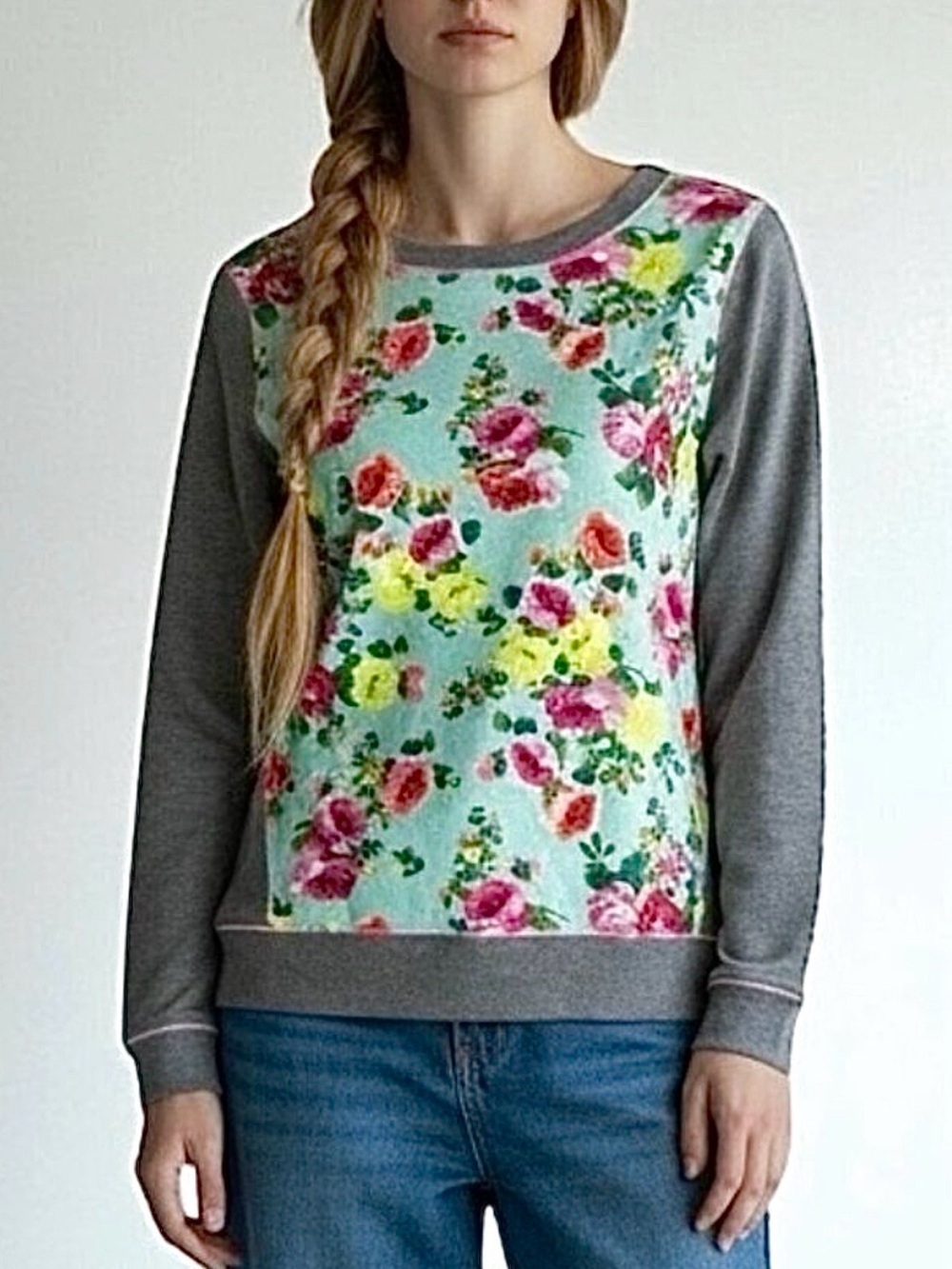 NWT Kensie Floral Sweatshirt Sz M Cotton Whimsical Casual